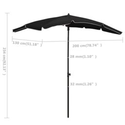 Berkfield Home Garden Parasol with Pole 200x130 cm Black - thumbnail 6