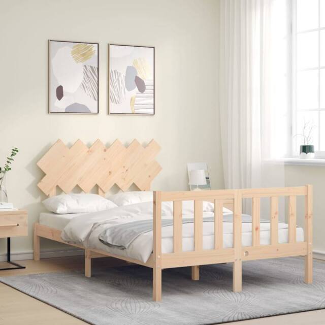 Berkfield Home Beautiful Bed Frame with Headboard 120x200 cm Solid Wood in Natural - image 1