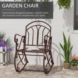 OUTSUNNY Antique Rocking Chair Metal Bench One Double Seater 2-seat Armrest in Bronze - thumbnail 4