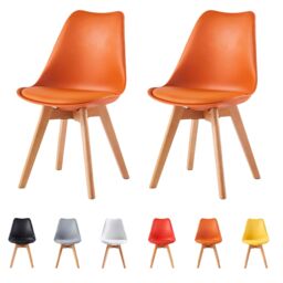 MCC Direct Set of 2 Dining Chairs with wooden Legs & Padded Cushion Eva in Orange