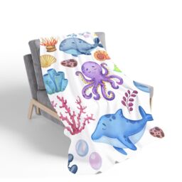 Warren Reed - Designer Children'S Sea Life Sherpa Blanket in Blue - Size: Large - thumbnail 2