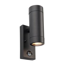 Netlighting Odyssey PIR Motion Sensor Up Down Wall Lamp Satin Black Paint & Clear Glass IP44