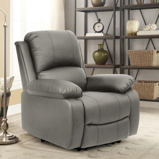 Comfy Living Ltd Bonded Leather Reclining Arm Chair in Light Grey