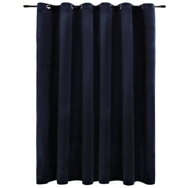 Berkfield Home Blackout Curtain with Metal Rings Velvet Black 290x245 cm in Dark Navy - image 1
