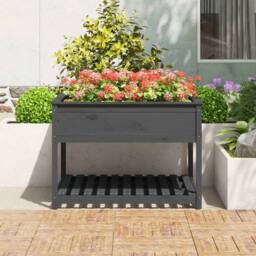 Berkfield Home Planter with Shelf Grey 111.5x111.5x81 cm Solid Wood Pine - thumbnail 3