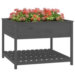 Berkfield Home Planter with Shelf Grey 111.5x111.5x81 cm Solid Wood Pine - thumbnail 4
