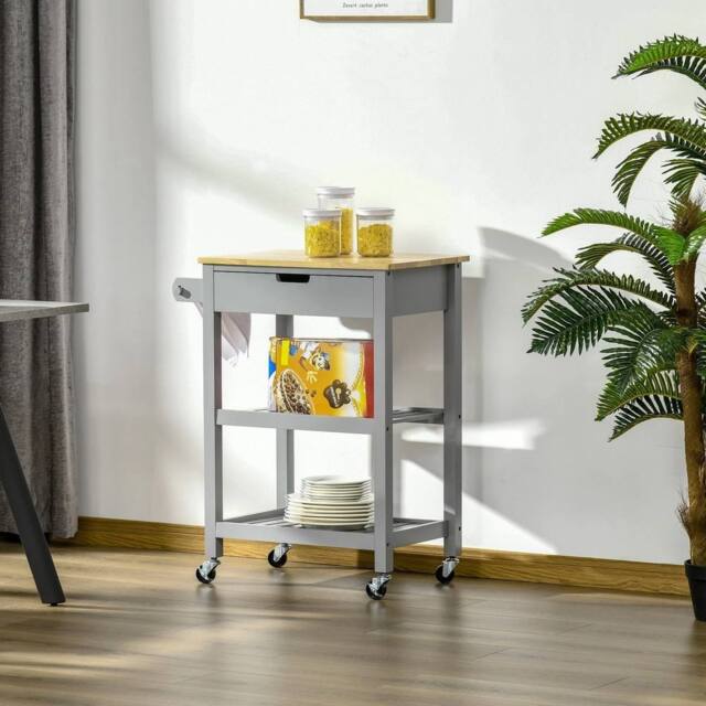 FORGEVIO Kitchen Trolley Utility Cart on Wheels with Rubberwood - image 1