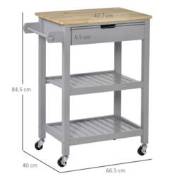 FORGEVIO Kitchen Trolley Utility Cart on Wheels with Rubberwood - thumbnail 2