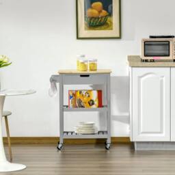 FORGEVIO Kitchen Trolley Utility Cart on Wheels with Rubberwood - thumbnail 5
