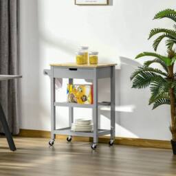 FORGEVIO Kitchen Trolley Utility Cart on Wheels with Rubberwood - thumbnail 1