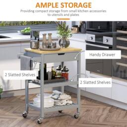 FORGEVIO Kitchen Trolley Utility Cart on Wheels with Rubberwood - thumbnail 3