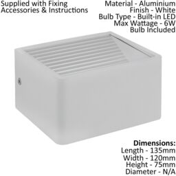 Loops IP44 Outdoor Wall Light White Aluminium 6W Built in LED Porch Lamp - thumbnail 2