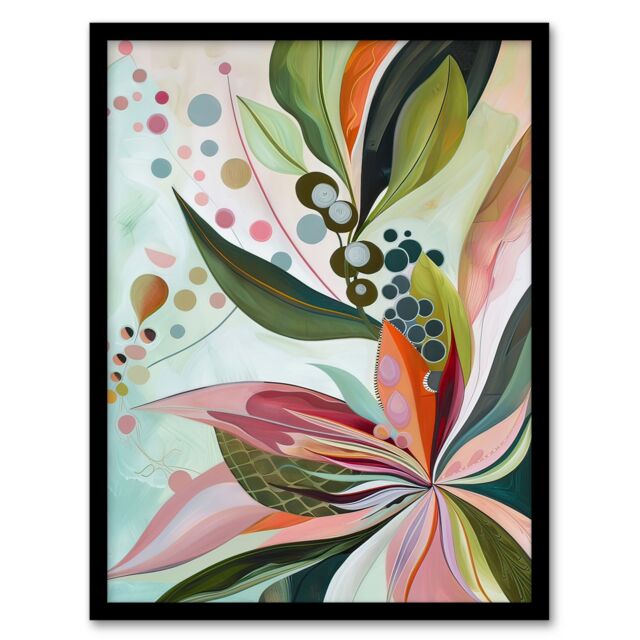 "Artery8 Abstract Tropical Exotic Leaves Floral Painting Framed Art Print - Size: W12"" x H16""" - image 1