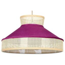 Wyld and Coco Rattan Pendant Lamp with Pink Velvet Shade in Natural - thumbnail 2