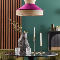 Wyld and Coco Rattan Pendant Lamp with Pink Velvet Shade in Natural - thumbnail 1