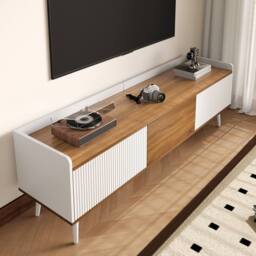 BTM 160cm 3-Door TV Stand, White & Wood, Compact Design - thumbnail 9