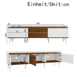 BTM 160cm 3-Door TV Stand, White & Wood, Compact Design - thumbnail 3