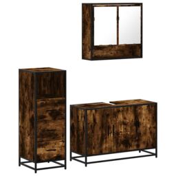 Berkfield Home 3 Piece Bathroom Furniture Set Smoked Oak Engineered Wood in Brown - thumbnail 2