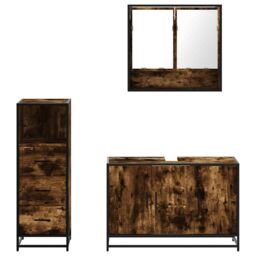 Berkfield Home 3 Piece Bathroom Furniture Set Smoked Oak Engineered Wood in Brown - thumbnail 5