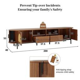 STILVORA TV Cabinet with Rattan, Sliding Doors & Drawers in Walnut - thumbnail 4