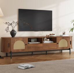 STILVORA TV Cabinet with Rattan, Sliding Doors & Drawers in Walnut - thumbnail 3