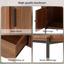 STILVORA TV Cabinet with Rattan, Sliding Doors & Drawers in Walnut - thumbnail 8