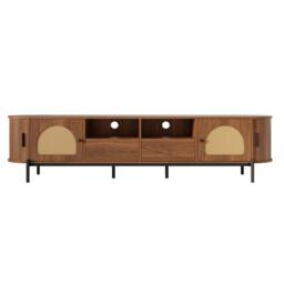 STILVORA TV Cabinet with Rattan, Sliding Doors & Drawers in Walnut - thumbnail 5