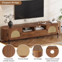 STILVORA TV Cabinet with Rattan, Sliding Doors & Drawers in Walnut - thumbnail 9