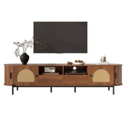 STILVORA TV Cabinet with Rattan, Sliding Doors & Drawers in Walnut - thumbnail 6