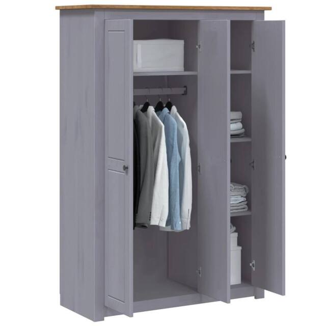 Berkfield Home Stylish 3-Door Wardrobe Grey 118x50x171.5 cm Pine Panama Range - image 1