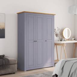 Berkfield Home Stylish 3-Door Wardrobe Grey 118x50x171.5 cm Pine Panama Range - thumbnail 2