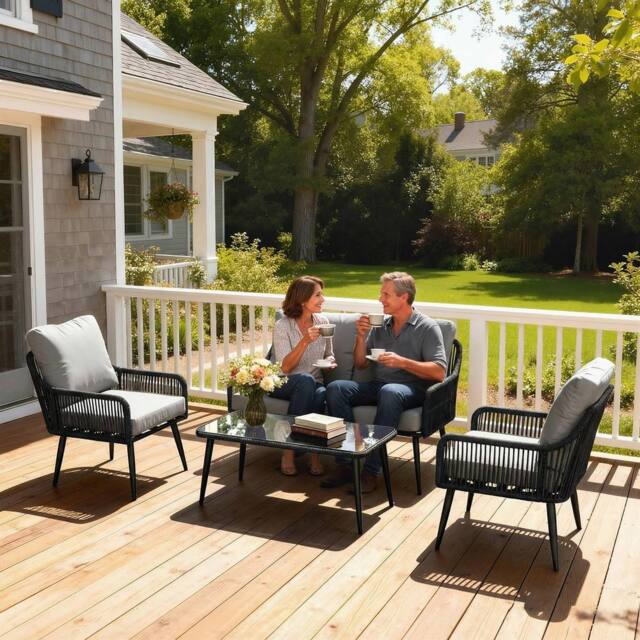OUTSUNNY Garden Furniture Set, Tempered Glass with 3 Chairs in Black - image 1