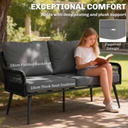 OUTSUNNY Garden Furniture Set, Tempered Glass with 3 Chairs in Black - thumbnail 5