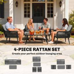 OUTSUNNY Garden Furniture Set, Tempered Glass with 3 Chairs in Black - thumbnail 4