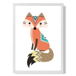 ARTZE Orange Fox Tribal Animal Framed Print SIZE: A3 with White Frame - Size: A4 - thumbnail 1