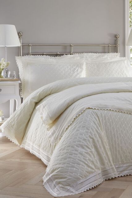 Portfolio Home Broderie Anglaise Duvet Cover Set in Cream - Size: Super King