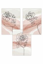 ARTZE Set of 3 Female Line Art Floral Faces on Pink & Ivory Art Posters in Light Pink - Size: W50 cm x H70 cm - thumbnail 1