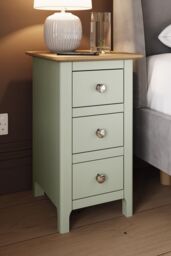 FWStyle Slim 3 Drawer Bedside Table Nightstand Oak Veneer Painted Finish Sage Green