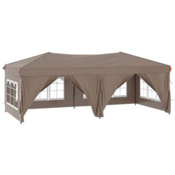 Berkfield Home Folding Party Tent with Sidewalls Taupe 3x6 m in Beige - thumbnail 2