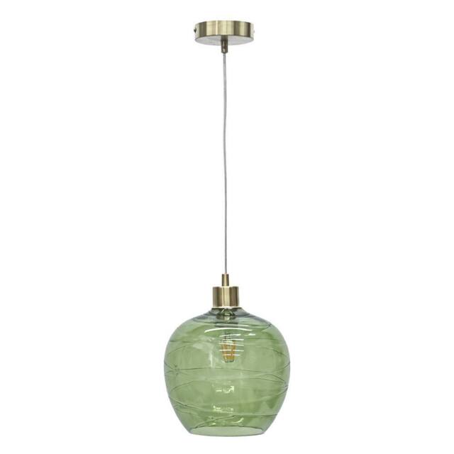 First Choice Lighting Leah - Green Ripple Glass Globe with Satin Brass Pendant Fitting - image 1