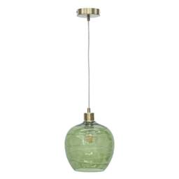 First Choice Lighting Leah - Green Ripple Glass Globe with Satin Brass Pendant Fitting