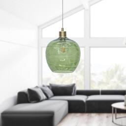 First Choice Lighting Leah - Green Ripple Glass Globe with Satin Brass Pendant Fitting - thumbnail 4