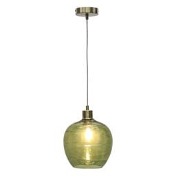 First Choice Lighting Leah - Green Ripple Glass Globe with Satin Brass Pendant Fitting - thumbnail 2
