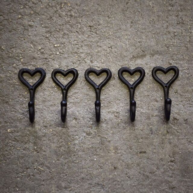 Marco Paul Set of 5 iron Wall Mounted Love Heart Coat Rack & Hooks Home Décor in Black - image 1