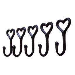 Marco Paul Set of 5 iron Wall Mounted Love Heart Coat Rack & Hooks Home Décor in Black - thumbnail 2