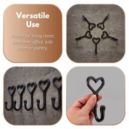 Marco Paul Set of 5 iron Wall Mounted Love Heart Coat Rack & Hooks Home Décor in Black - thumbnail 7