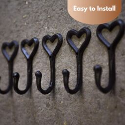 Marco Paul Set of 5 iron Wall Mounted Love Heart Coat Rack & Hooks Home Décor in Black - thumbnail 8