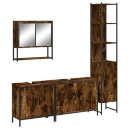 Berkfield Home Durable 4 Piece Bathroom Furniture Set Smoked Oak Engineered Wood in Brown - thumbnail 3