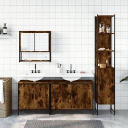 Berkfield Home Durable 4 Piece Bathroom Furniture Set Smoked Oak Engineered Wood in Brown - thumbnail 1