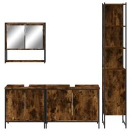 Berkfield Home Durable 4 Piece Bathroom Furniture Set Smoked Oak Engineered Wood in Brown - thumbnail 6